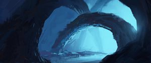 Preview wallpaper cave, wanderer, paint, canvas, blue, art