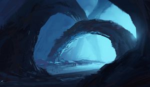 Preview wallpaper cave, wanderer, paint, canvas, blue, art