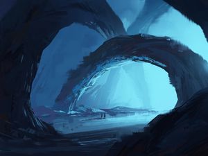 Preview wallpaper cave, wanderer, paint, canvas, blue, art