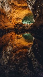 Preview wallpaper cave, water, reflection, stone, inside, volcanic, cueva de los verdes, canary islands, spain