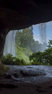 Preview wallpaper cave, waterfall, trees
