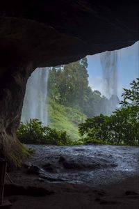 Preview wallpaper cave, waterfall, trees