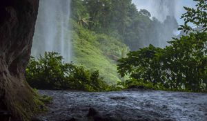 Preview wallpaper cave, waterfall, trees
