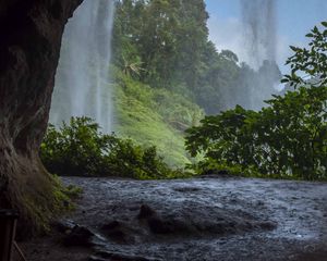Preview wallpaper cave, waterfall, trees