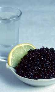 Preview wallpaper caviar, lemon, dishes, drink