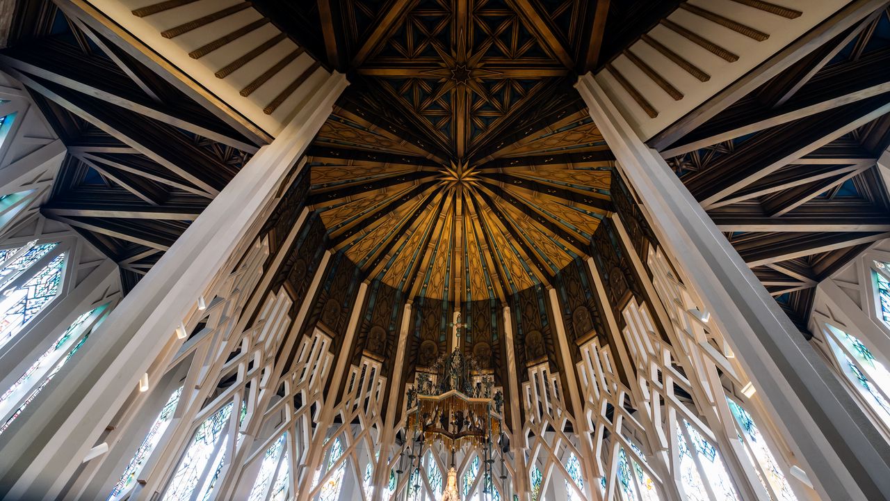 Wallpaper ceiling, interior, temple, pattern, stained glass, bottom view