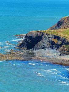 Preview wallpaper ceredigion, wales, clarach bay, hill, bay, waves