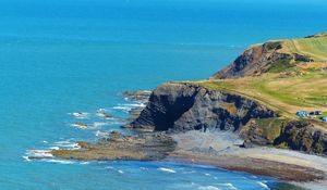 Preview wallpaper ceredigion, wales, clarach bay, hill, bay, waves