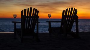 Preview wallpaper chair, beach, sunset, rest, glass