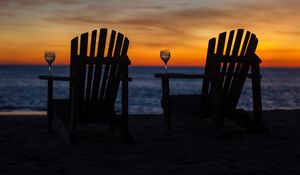 Preview wallpaper chair, beach, sunset, rest, glass