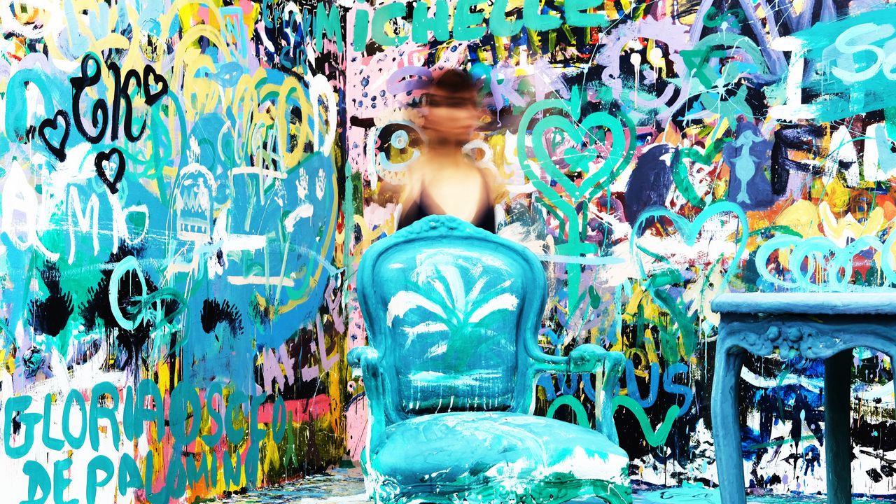 Wallpaper chair, colorful, abstraction, art, person, outlines, blur