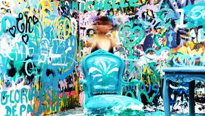 Preview wallpaper chair, colorful, abstraction, art, person, outlines, blur