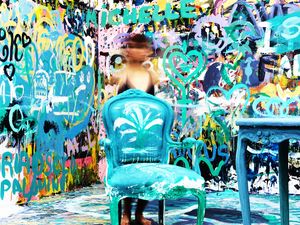 Preview wallpaper chair, colorful, abstraction, art, person, outlines, blur