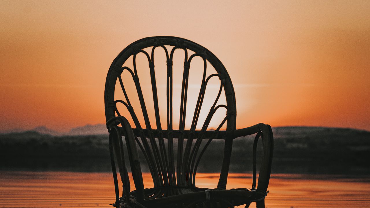 Wallpaper chair, sea, sunset, reflection, water