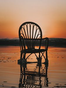 Preview wallpaper chair, sea, sunset, reflection, water