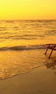 Preview wallpaper chairs, decline, coast, sea, waves, murmur