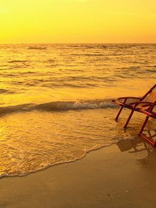 Preview wallpaper chairs, decline, coast, sea, waves, murmur