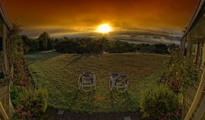 Preview wallpaper chairs, decline, colors, paints, porch, horizon, orange