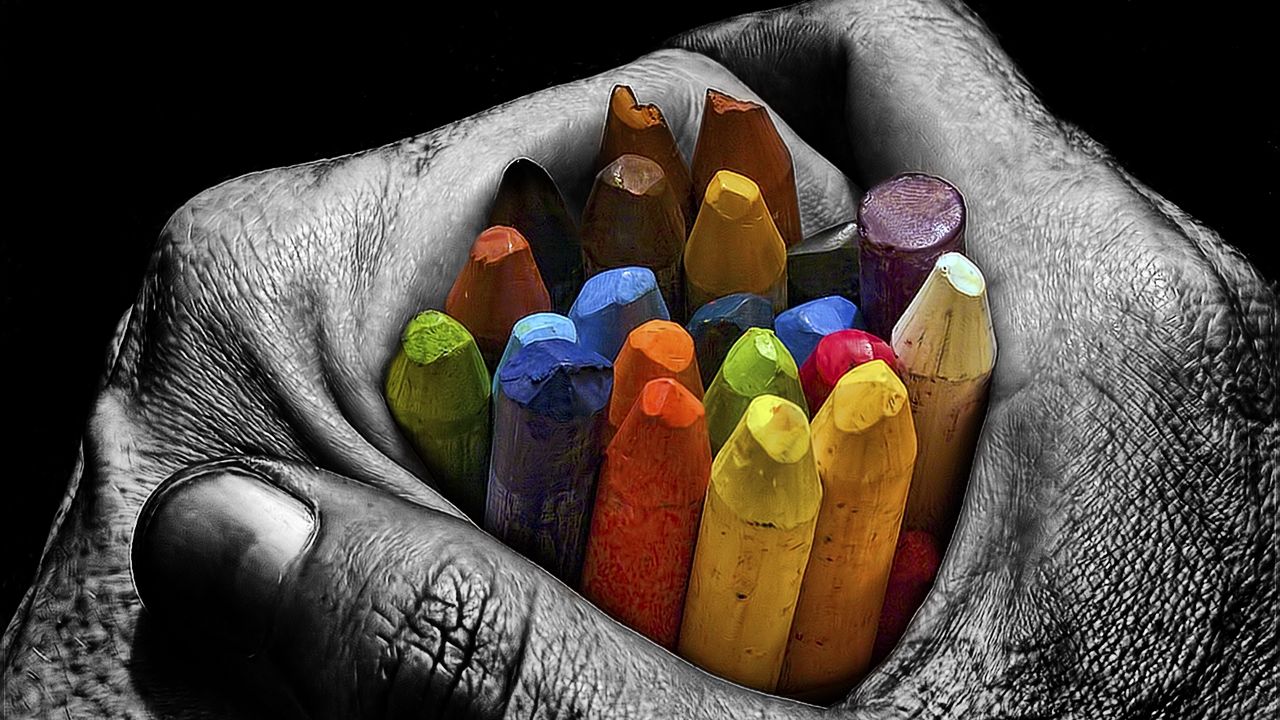 Wallpaper chalk, crayons, colored, colorful, hands, palms