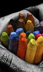 Preview wallpaper chalk, crayons, colored, colorful, hands, palms