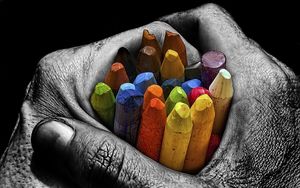 Preview wallpaper chalk, crayons, colored, colorful, hands, palms