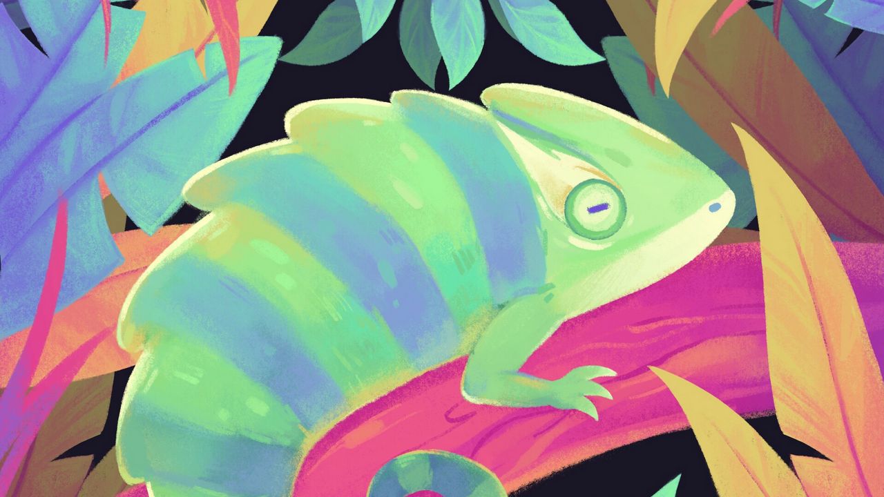 Wallpaper chameleon, lizard, tropics, art, colorful