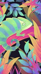 Preview wallpaper chameleon, lizard, tropics, art, colorful