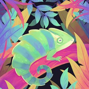 Preview wallpaper chameleon, lizard, tropics, art, colorful