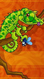 Preview wallpaper chameleon, reptile, green, branch, sit