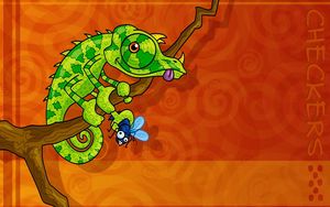 Preview wallpaper chameleon, reptile, green, branch, sit