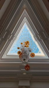 Preview wallpaper chandelier, ceiling, perspective, geometric, triangular, multi-level, symmetrical, architecture