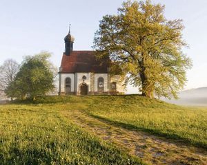 Preview wallpaper chapel, bavaria, germany, trees, glade