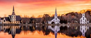 Preview wallpaper chapel, building, river, reflection, twilight