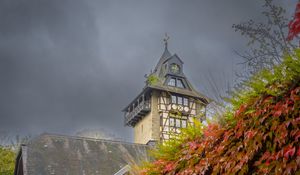 Preview wallpaper chapel, maple, maple leaves, autumn