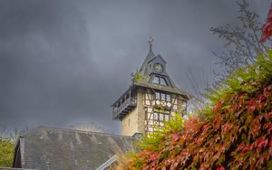 Preview wallpaper chapel, maple, maple leaves, autumn