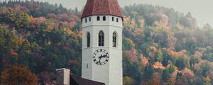 Preview wallpaper chapel, tower, architecture, buildings, trees, autumn