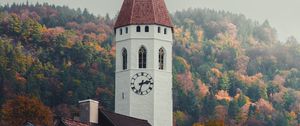 Preview wallpaper chapel, tower, architecture, buildings, trees, autumn