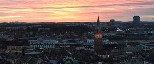 Preview wallpaper chapel, tower, buildings, city, evening