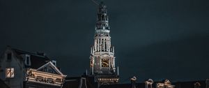 Preview wallpaper chapel, tower, night city, facade