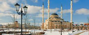 Preview wallpaper chechnya, mosque, snow, minaret