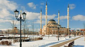 Preview wallpaper chechnya, mosque, snow, minaret