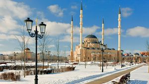 Preview wallpaper chechnya, mosque, snow, minaret