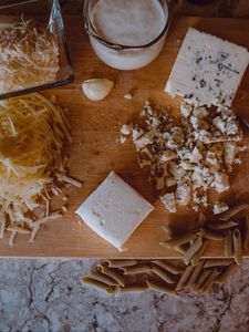 Preview wallpaper cheese, pasta, cooking, aesthetics