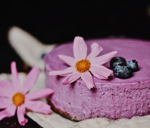 Preview wallpaper cheesecake, pie, pastries, blueberries, flowers