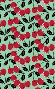 Preview wallpaper cherries, berries, fruits, red, leaves, scapes, pattern