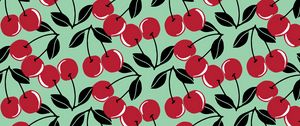 Preview wallpaper cherries, berries, fruits, red, leaves, scapes, pattern