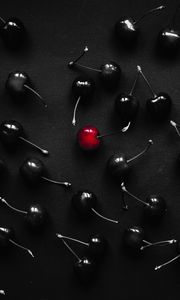 Preview wallpaper cherries, cherry, berry, black, red, contrast