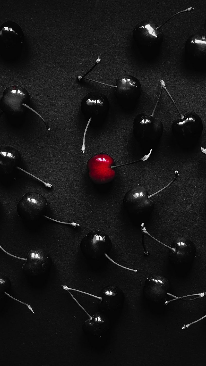 800x1420 Wallpaper cherries, cherry, berry, black, red, contrast