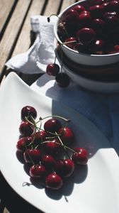 Preview wallpaper cherries, cherry, berry, plate, summer
