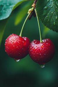 Preview wallpaper cherries, fruits, drops, dew, macro, red